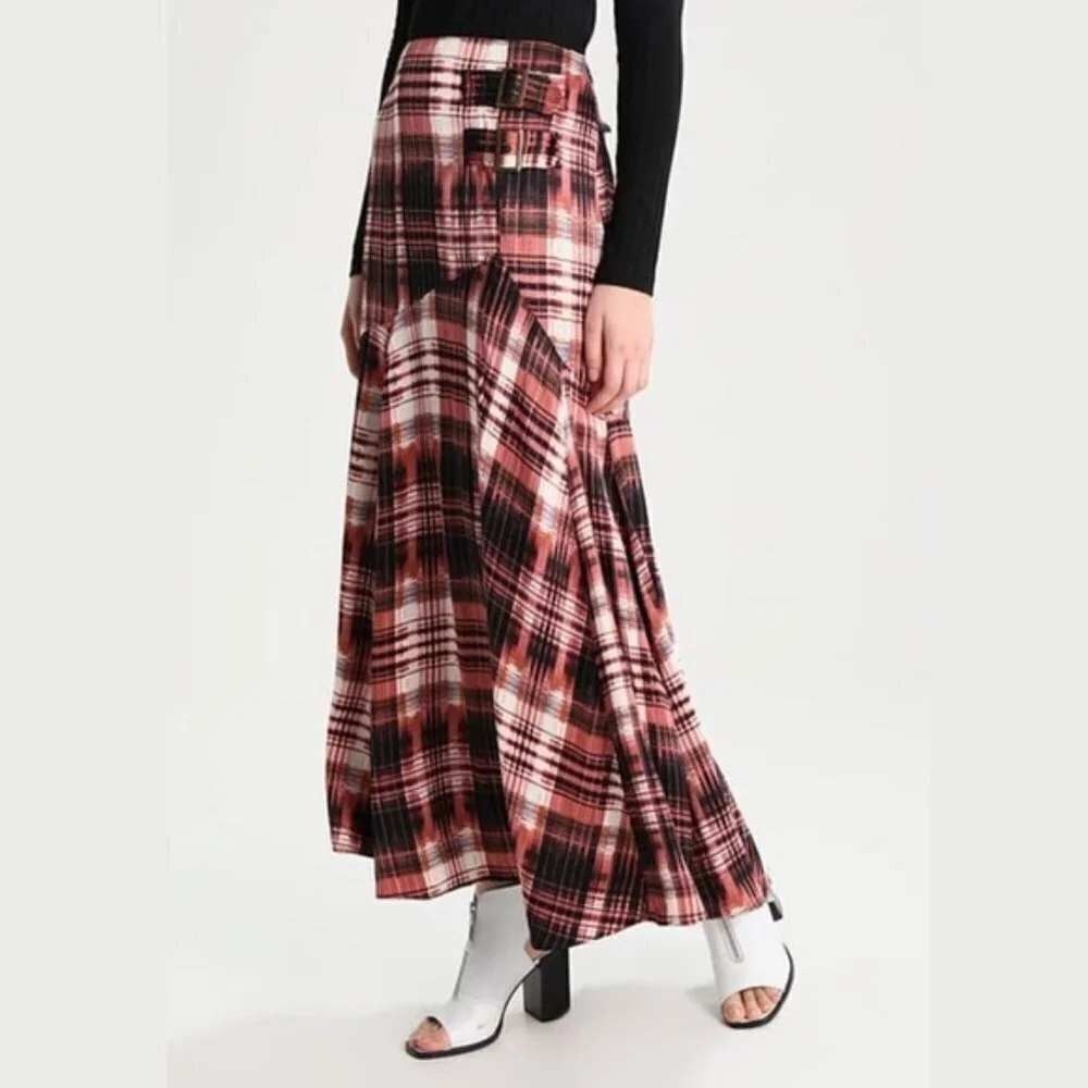 Free People Maxi Skirt Sz 0 Season of the Wind Buckle Front Slit Fall Indie Boho